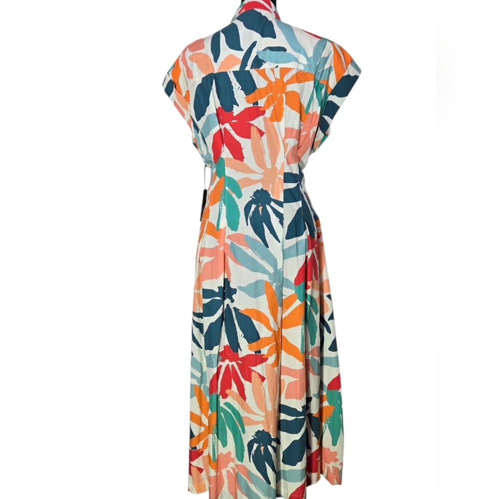 AP.NY Tropical Floral Midi Shirt Dress with Tie Waist - Multicolor - Picture 8 of 14
